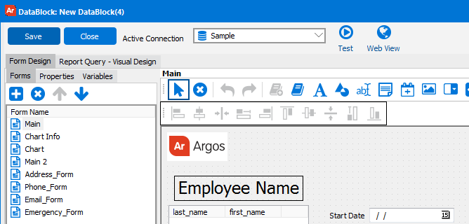 Web View button in DataBlock Designer: Run in Argos Web Viewer